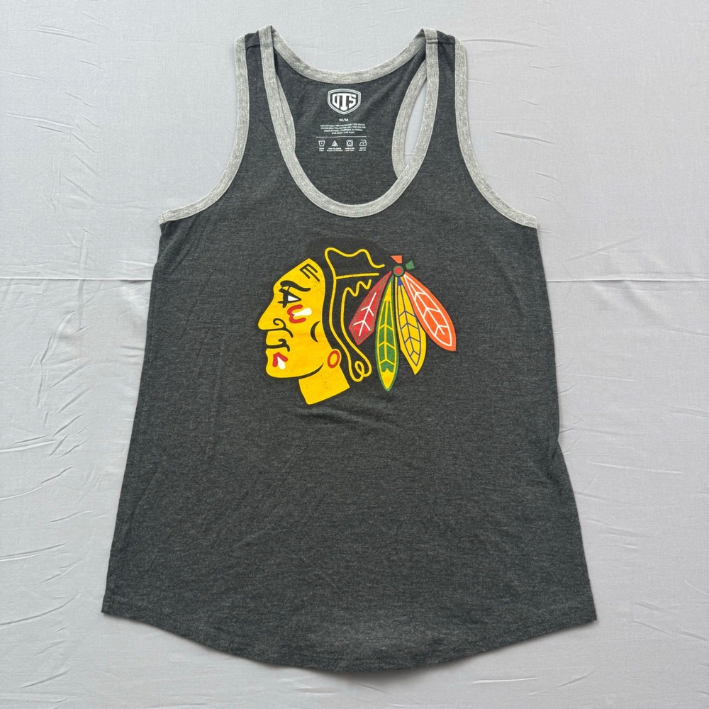 OTS Chicago Blackhawks Tank Top Womens Medium Gray Racerback NHL Hockey Logo